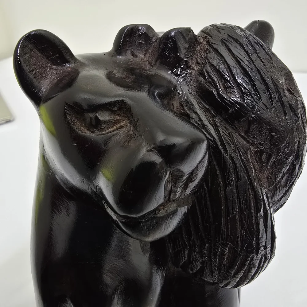 vintage hand carved Ebony Wood African Lion Lioness 5.5